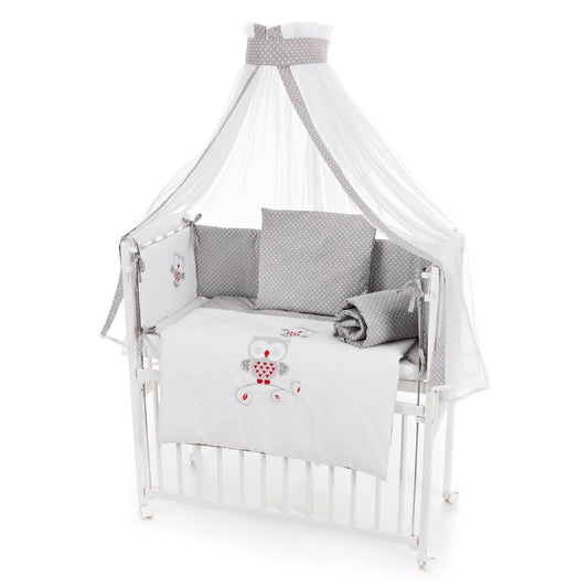 Beistellbett mit Matratze & Nestchen – Eulenmotiv Grau