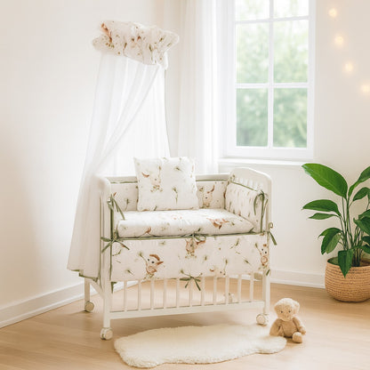 Babyhafen Beistellbett Komplettset in Weiß mit Kätzchen-Design und Matratze