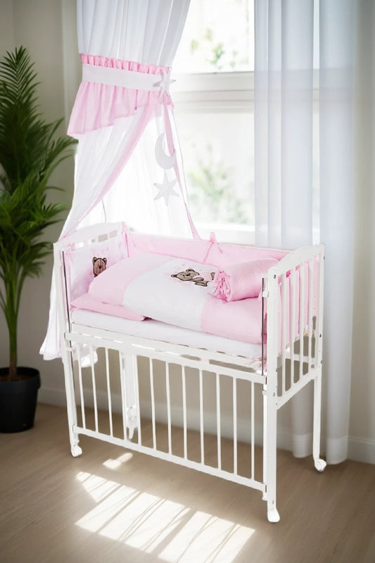 Beistellbett, weiß Boxspring inkl. textiler Ausstattung Teddy rosa - babyhafen.de 