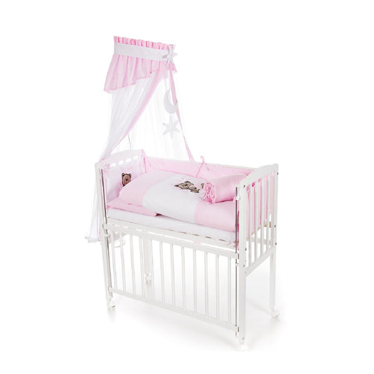 Extra bed, white box spring including textile equipment Teddy pink