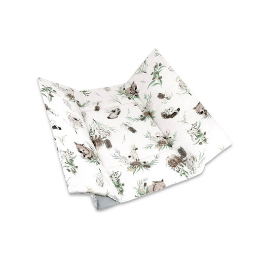 Wickelauflage 75x75 cm mit australischen Tieren in Weiß – weiche Baumwolle für Babys