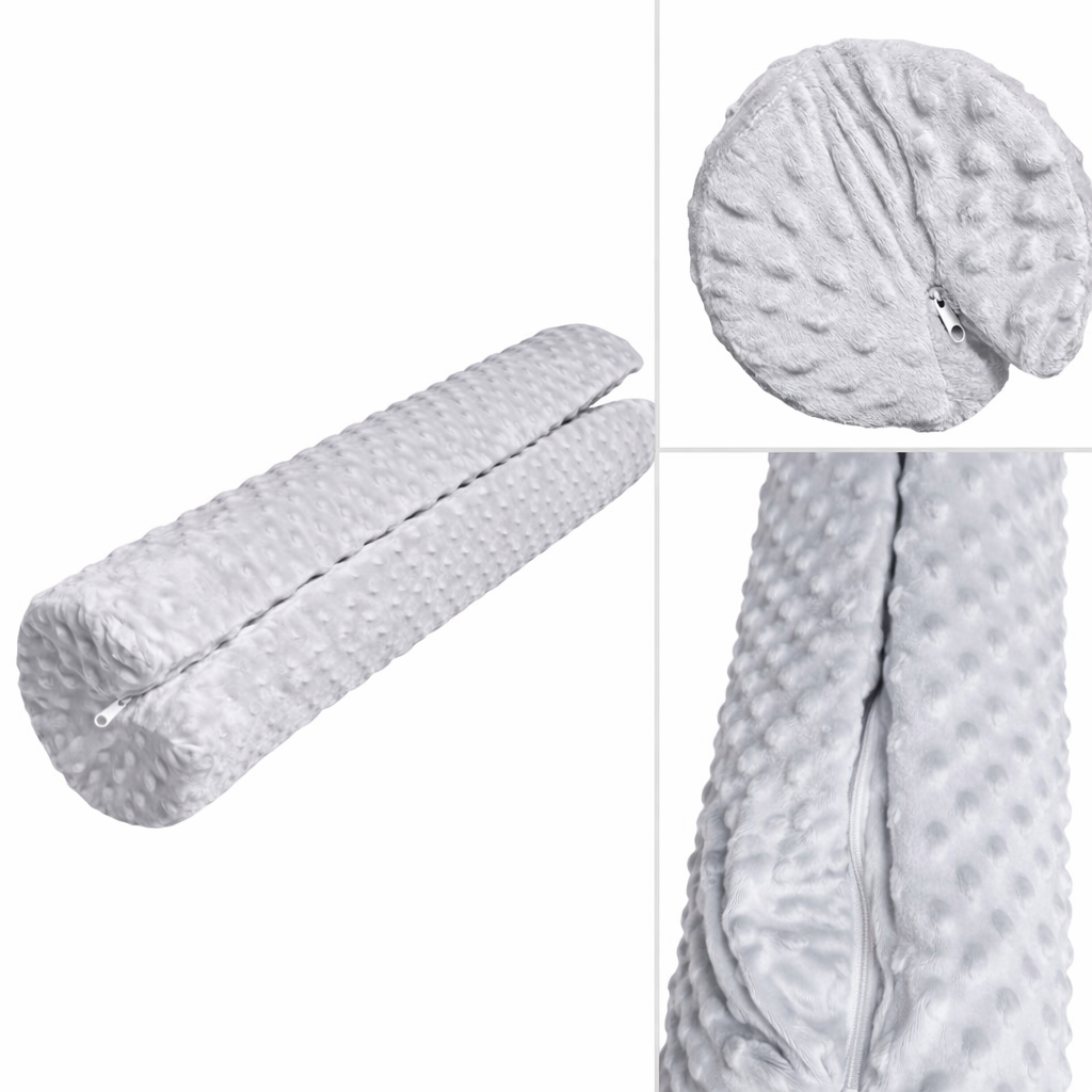 Bettkantenschutz Baby aus Minky in Grau als runde Bettschlange im Babybett