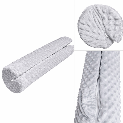 Bettkantenschutz Baby aus Minky in Grau als runde Bettschlange im Babybett