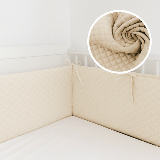 Schützendes Bettnestchen Beige Samt mit Bändern für Babybett_babyhafen