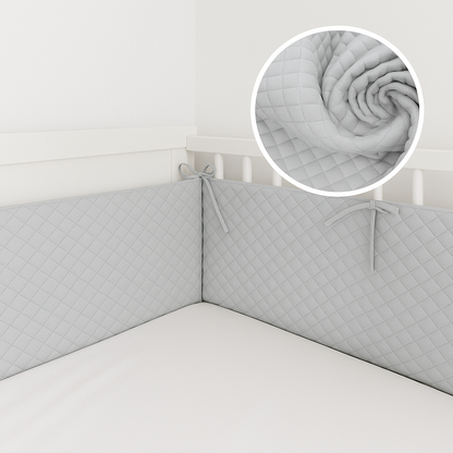 Babybett Nestchen Samt Grau gesteppt weich gepolstert_Bettumrandung