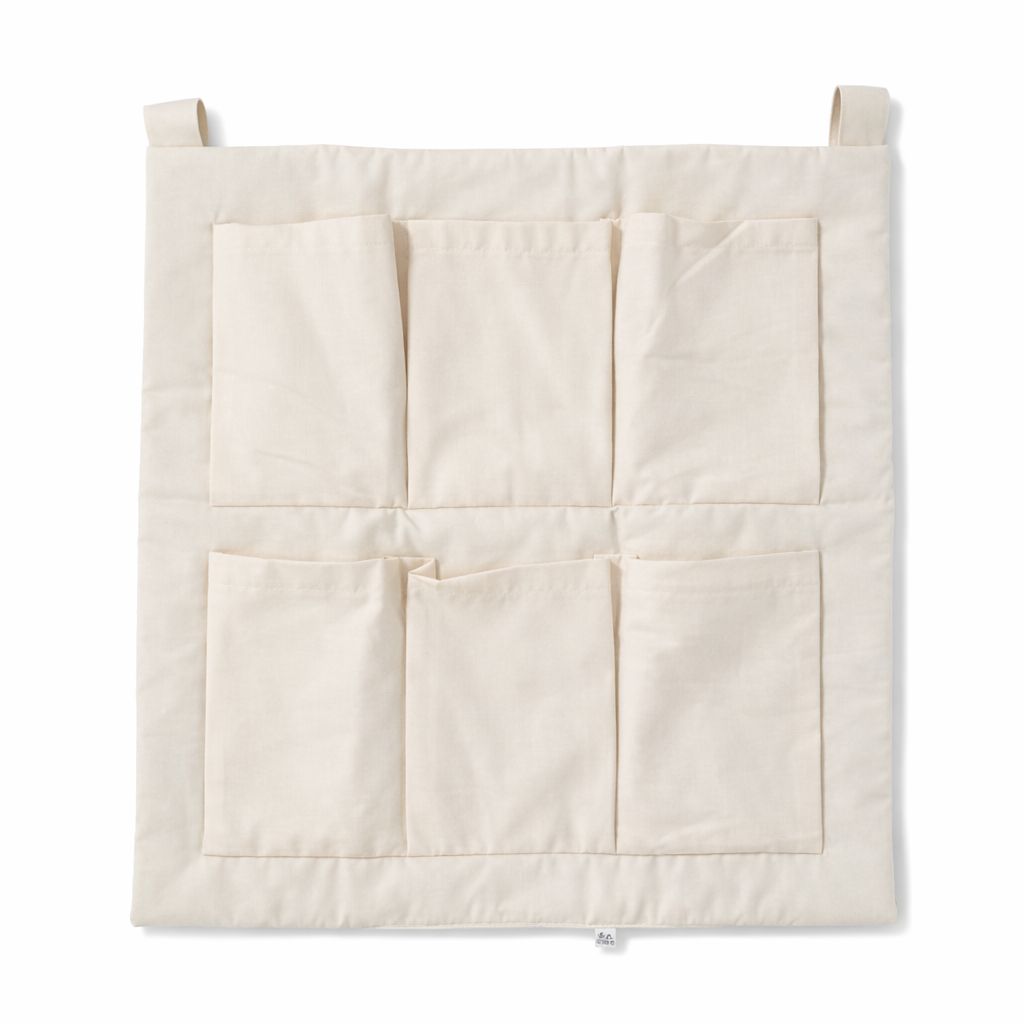 Betttasche Baby aus Baumwolle in Beige mit mehreren Aufbewahrungstaschen