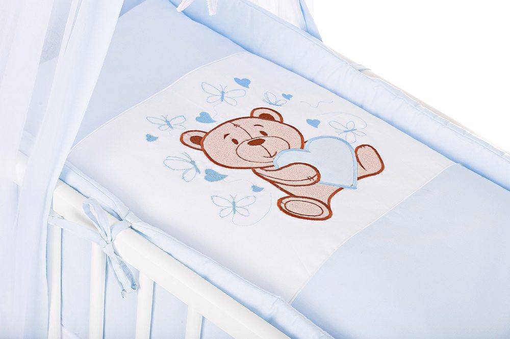 Beistellbett, weiß Boxspring inkl. textiler Ausstattung Teddy blau - babyhafen.de 