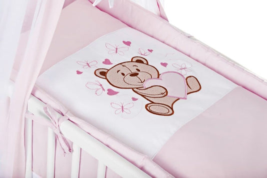 7-teilig Bettset-Stickerei für Beistellbett rosa Bear - babyhafen.de 