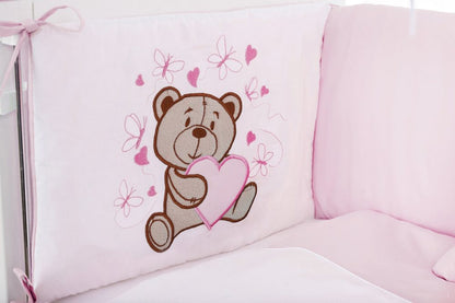 Beistellbett mit Rollen komplett inkl. Krabbeldecke Teddy rosa - babyhafen.de 