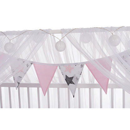 Babyhafen Deko-Set Rosa Sterne – Wimpelgirlande und Lichterkette am Hausbett