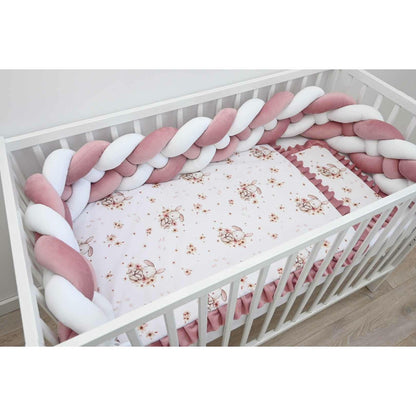 Babybett 60x120 Rosa mit geflochtener Samt Zopfschlange und Bettwäsche