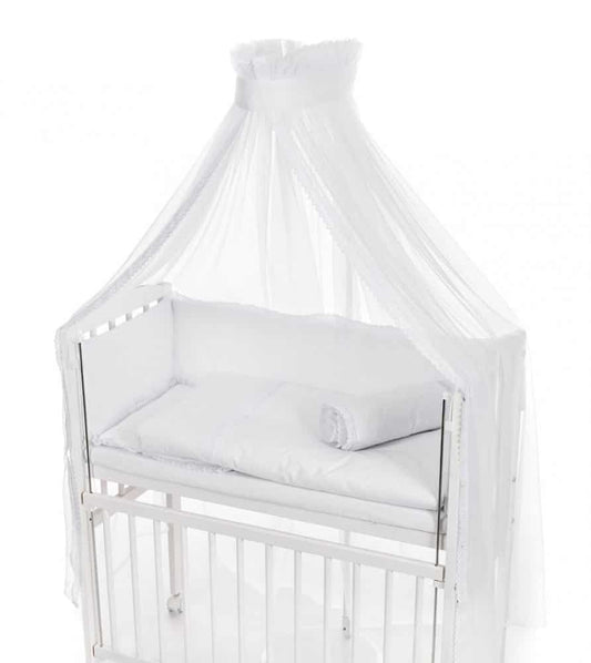 Baby Bettwäsche für Beistellbett 40x90 – Weiß mit Baldachin & Spitze - babyhafen.de 
