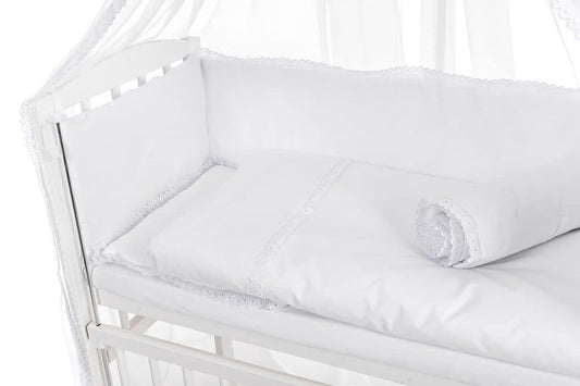 Baby Bettwäsche für Beistellbett 40x90 – Weiß mit Baldachin & Spitze - babyhafen.de 