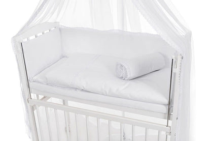 Baby Bettwäsche für Beistellbett 40x90 – Weiß mit Baldachin & Spitze - babyhafen.de 