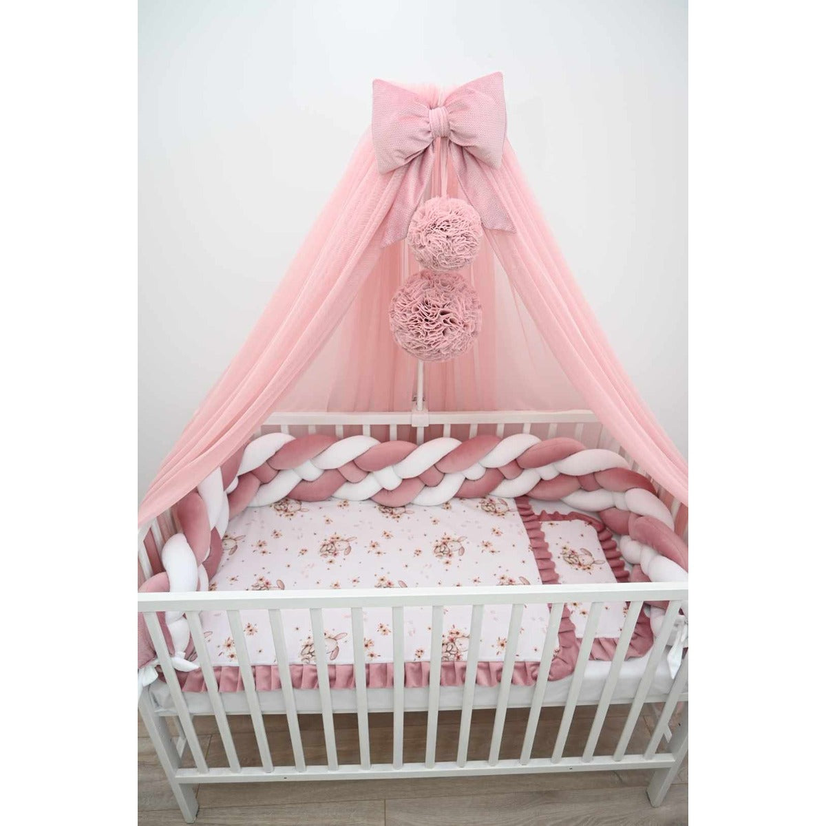 Elegantes Babybett-Komplettset in Rosa mit Samt Zopfschlange Babyhafen