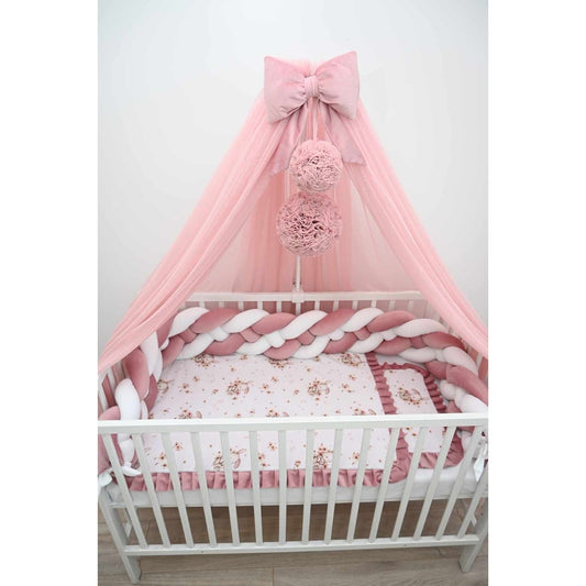 Elegantes Babybett-Komplettset in Rosa mit Samt Zopfschlange Babyhafen