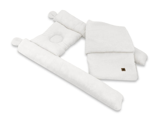 Orthopaedisches Kissen Set – Babynest, Decke & Musselin-Bettlaken