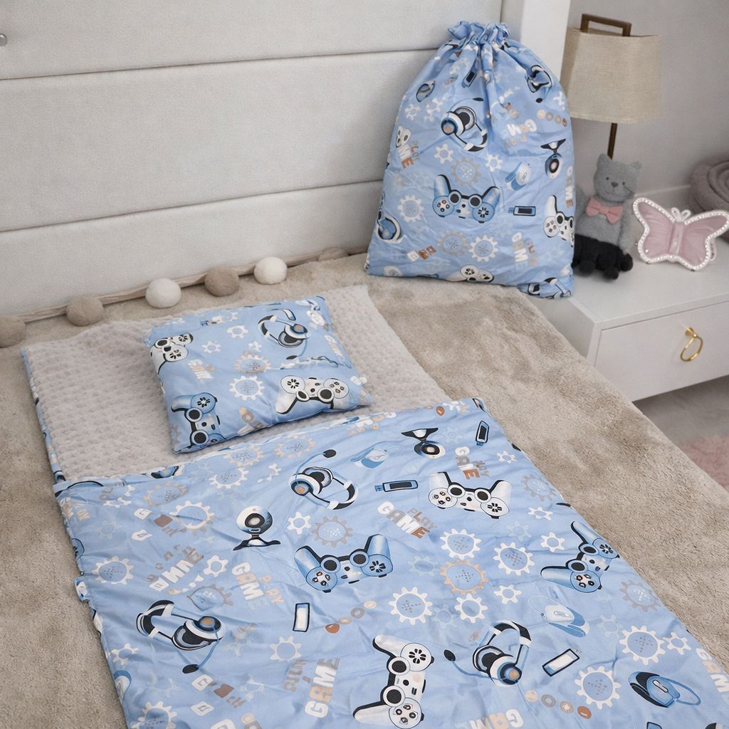 Schlafset Blau Gamer mit Minky und Baumwolle