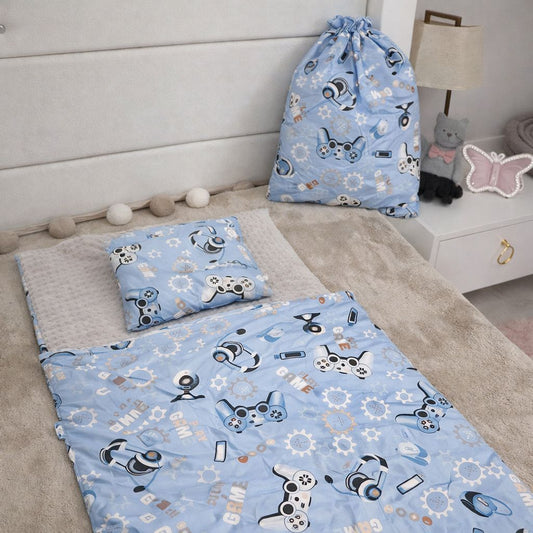 Schlafset Blau Gamer mit Minky und Baumwolle