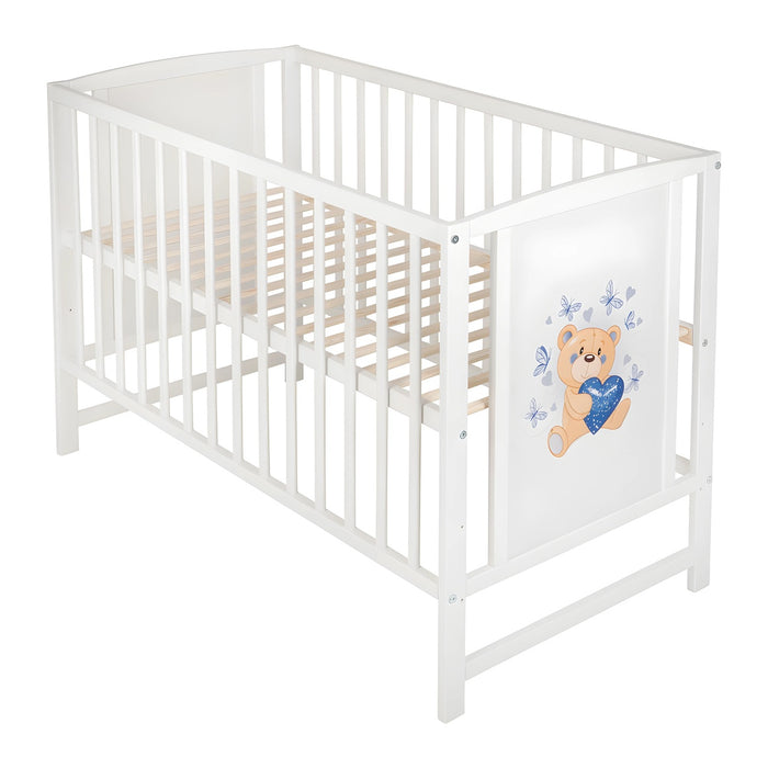 Babybett Teddybär – Herzen Blau 60 × 120 cm mit Matratze - babyhafen.de 