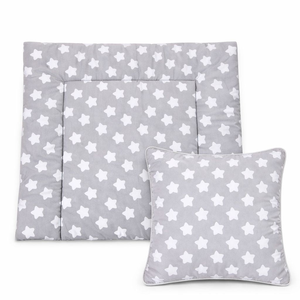 Wickelauflage Set 2-teilig in Grau mit Sternen, Wickelauflage und Kissen