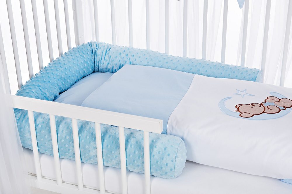 Hausbett 120x60 Rausfallschutz Umbaubar Ausstattung Teddy blau - babyhafen.de 