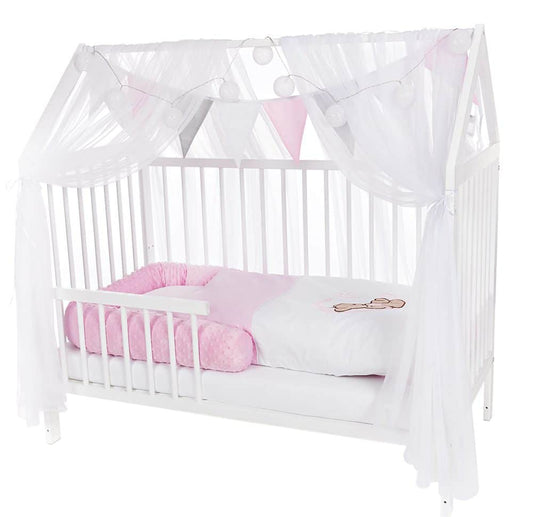 Hausbett 120x60 Umbaubar Inkl. Ausstattung Teddy rosa - babyhafen.de 