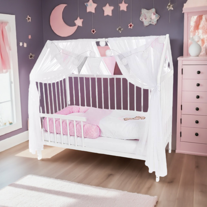 Hausbett 120x60 Umbaubar Inkl. Ausstattung Teddy rosa - babyhafen.de 