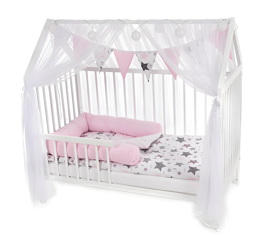 Hausbett mit Rausfallschutz Komplett Sterne rosa - babyhafen.de 