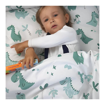 Baby Bettwäsche Set 4-teilig – Dino Mint – Baumwolle mit Füllung - babyhafen.de 