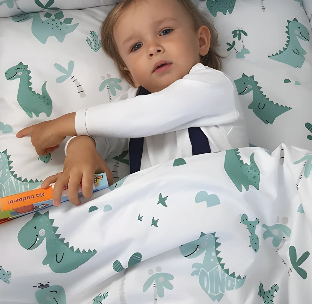 Baby Bettwäsche Set 4-teilig – Dino Mint – Baumwolle mit Füllung - babyhafen.de 