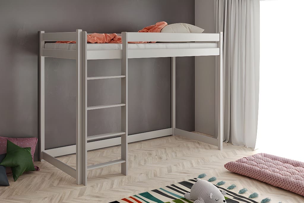 Hochbett SkyDream 200x90 aus Massivholz mit Schutzgitter – stilvolles Kinderbett im skandinavischen Design
