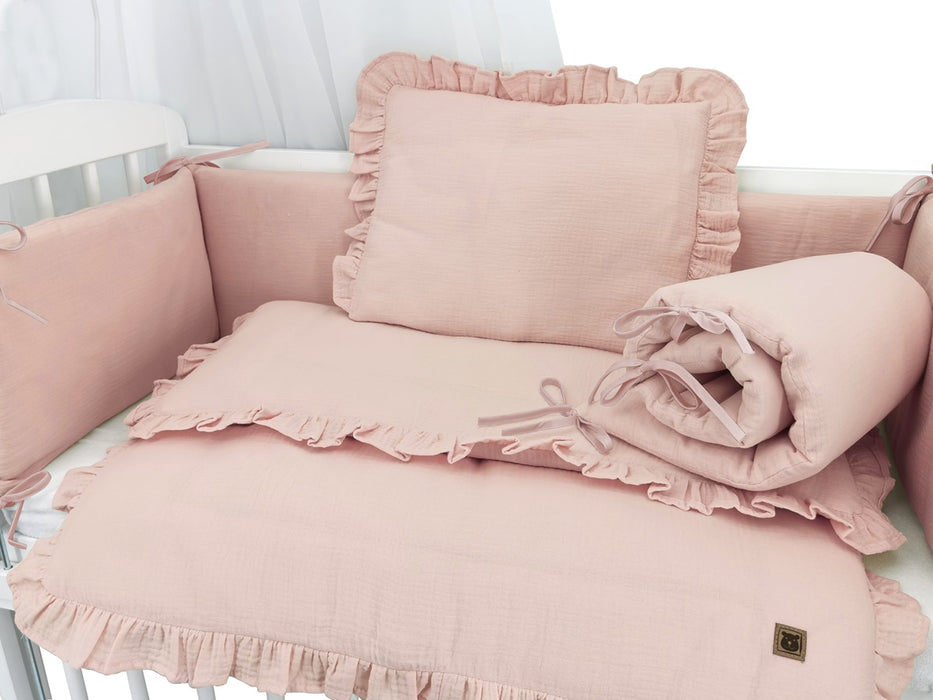 3in1 Beistellbett Weiß mit rosa Musselin – weich & stilvoll