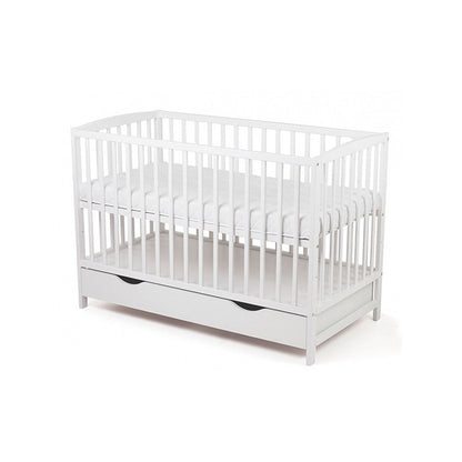 Kinderbett Esther 120x60 Weiß – Babybett aus Massivholz mit Matratze und Schublade