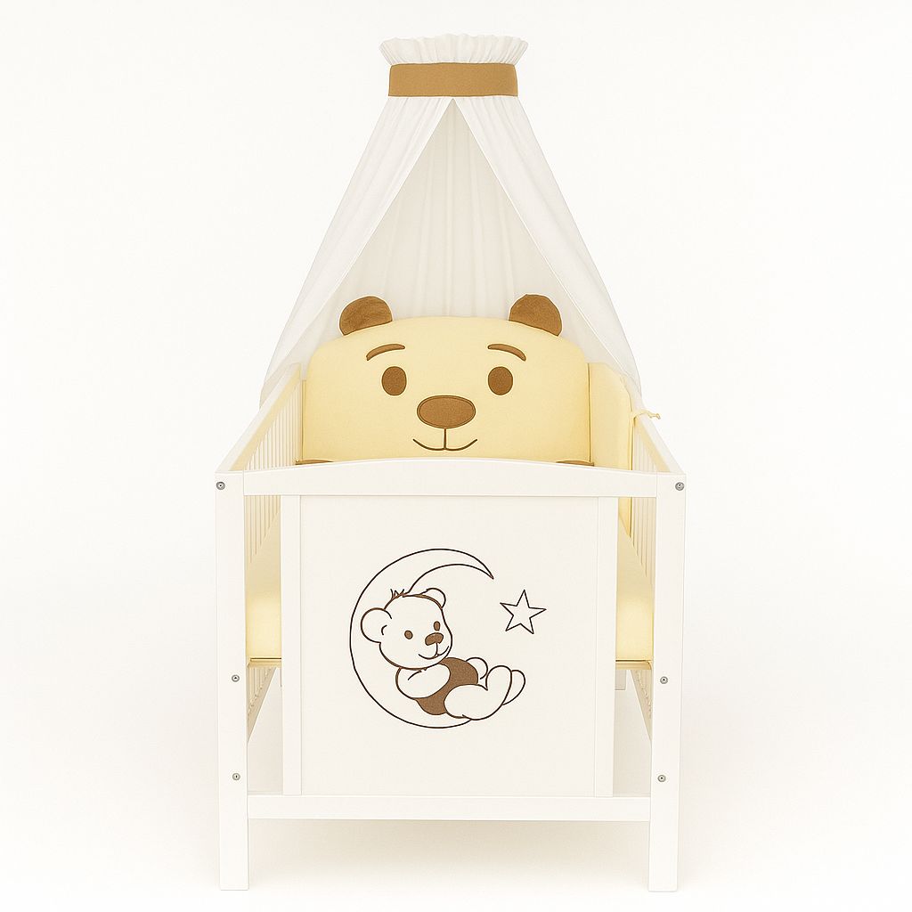 Babybett mit süßem Bärchen-Design in Beige– Babyhafen Mascotas Kollektion