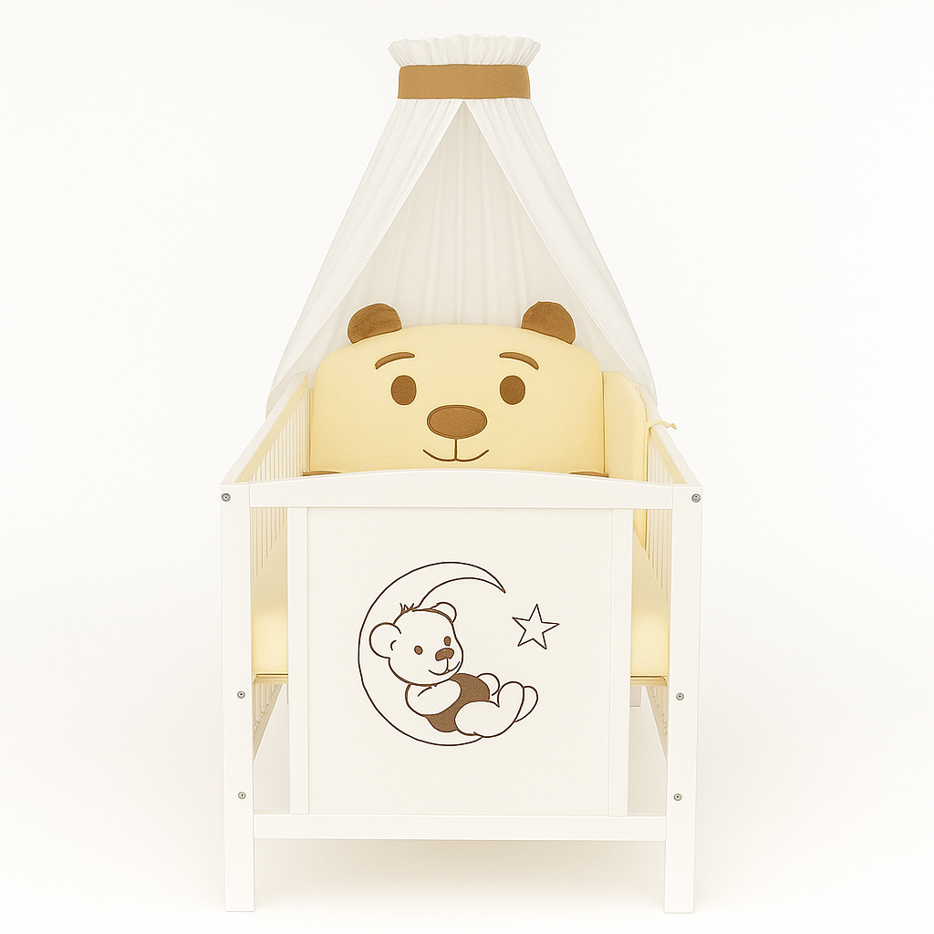 Babybett mit süßem Bärchen-Design in Beige– Babyhafen Mascotas Kollektion