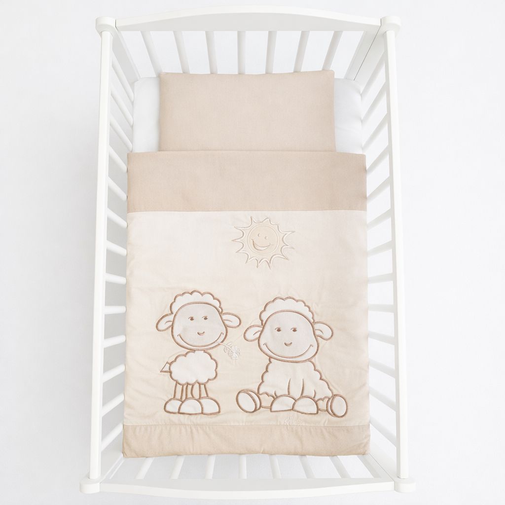 Baby Kinderbett EMI 60 × 120 Weiß mit beiger Bettwäsche