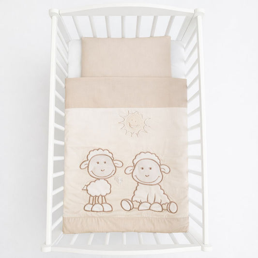 Baby Kinderbett EMI 60 × 120 Weiß mit beiger Bettwäsche
