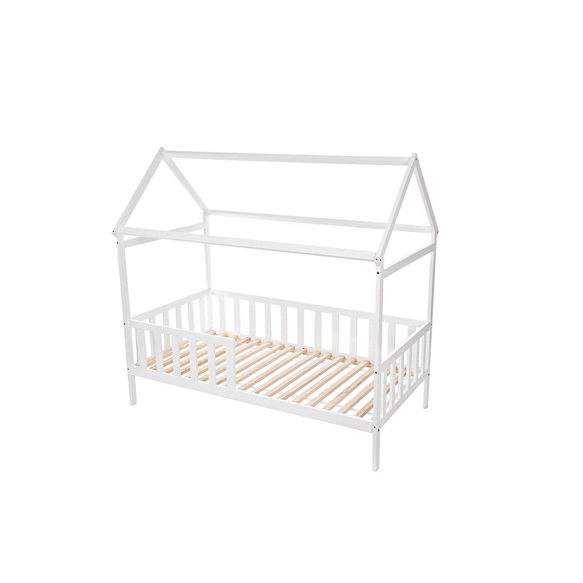 Hausbett Kinderbett 70x140 cm Weiß mit Gitter