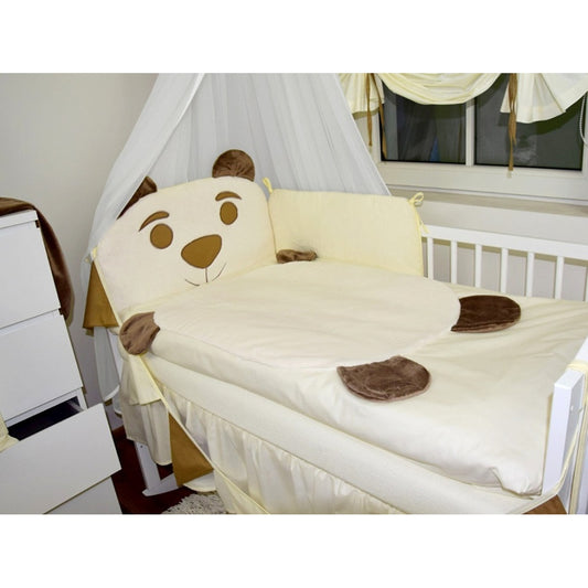 Kinderbett Mascotas Creme mit Nestchen, Himmel und 6-teiligem Bettwäsche-Set