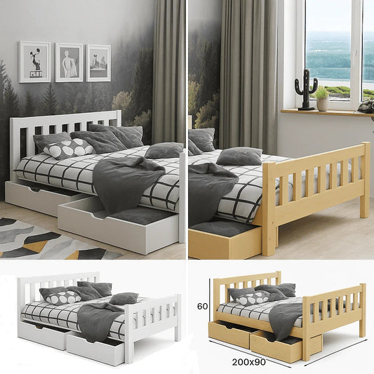 Kinderbett Tiger 200x90 aus massivem Holz farbe Weiß