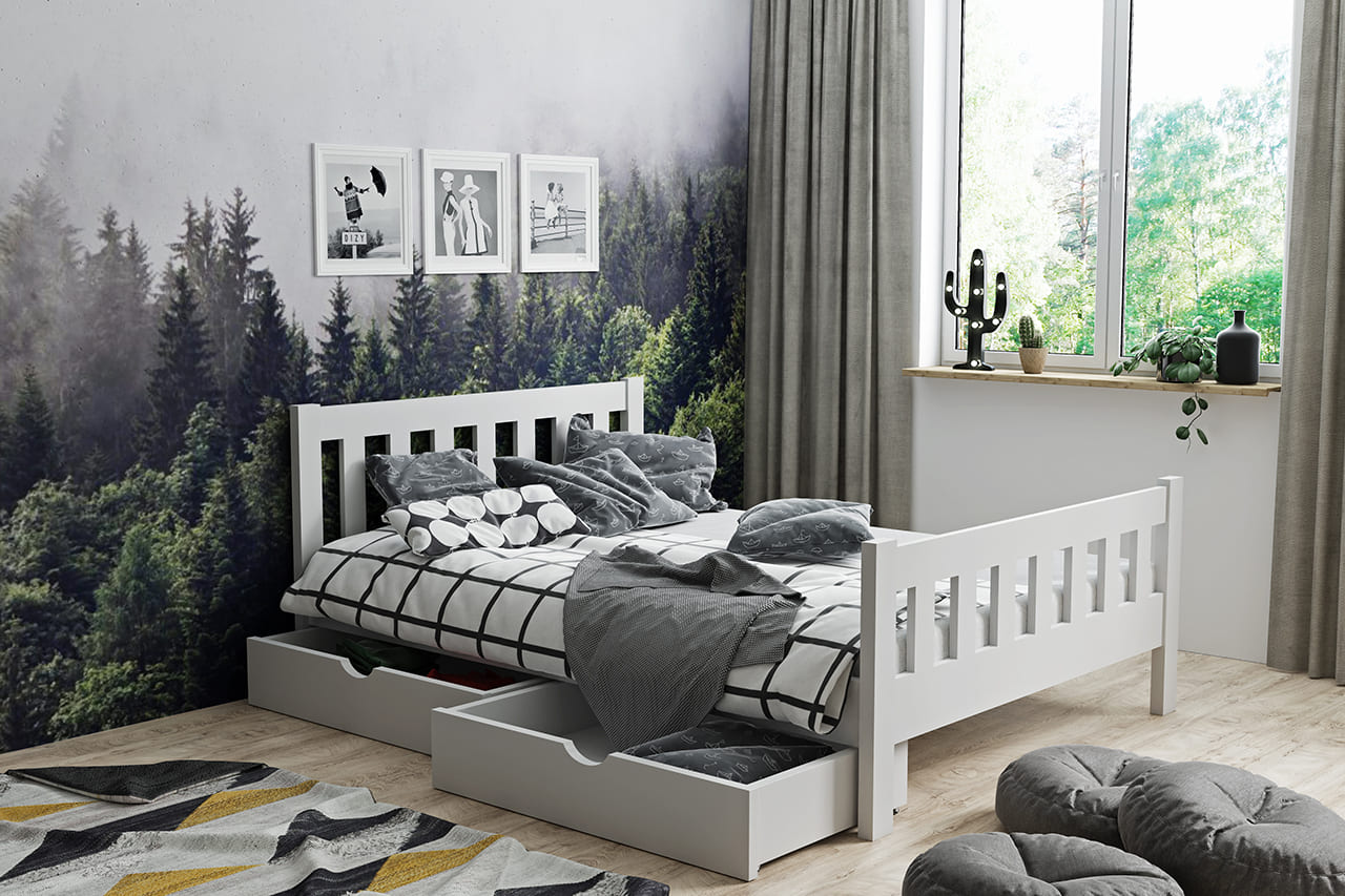 Kinderbett Tiger 200x90 aus massivem Holz farbe Weiß