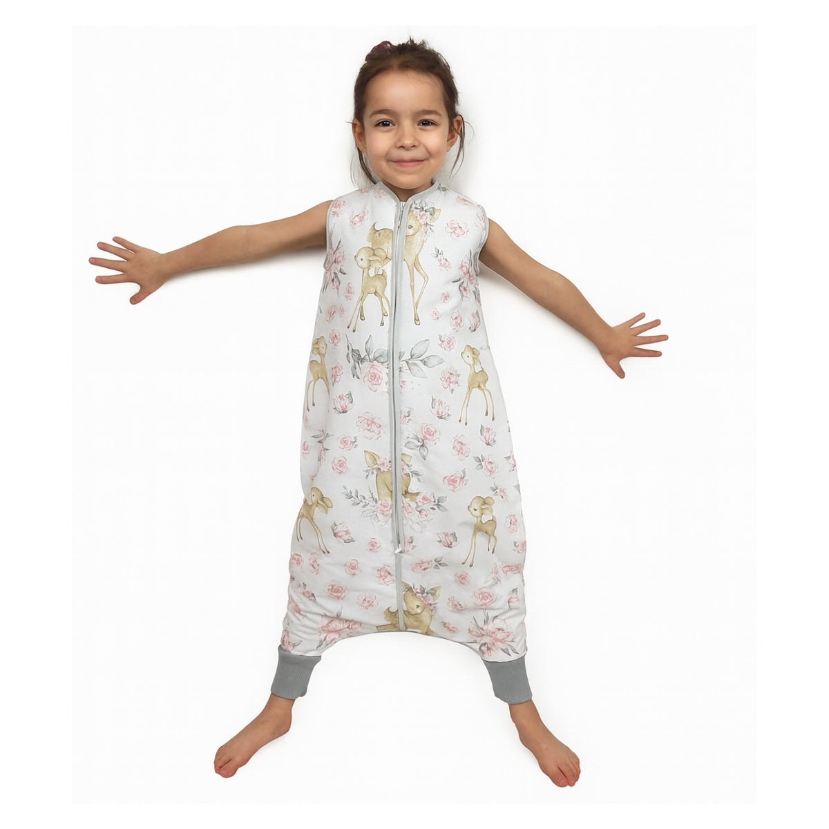 Babyhafen Kinderschlafsack mit Füßen – Rehmotiv, 2.5 TOG, atmungsaktiver Schlafsack aus Baumwolle für Kinder