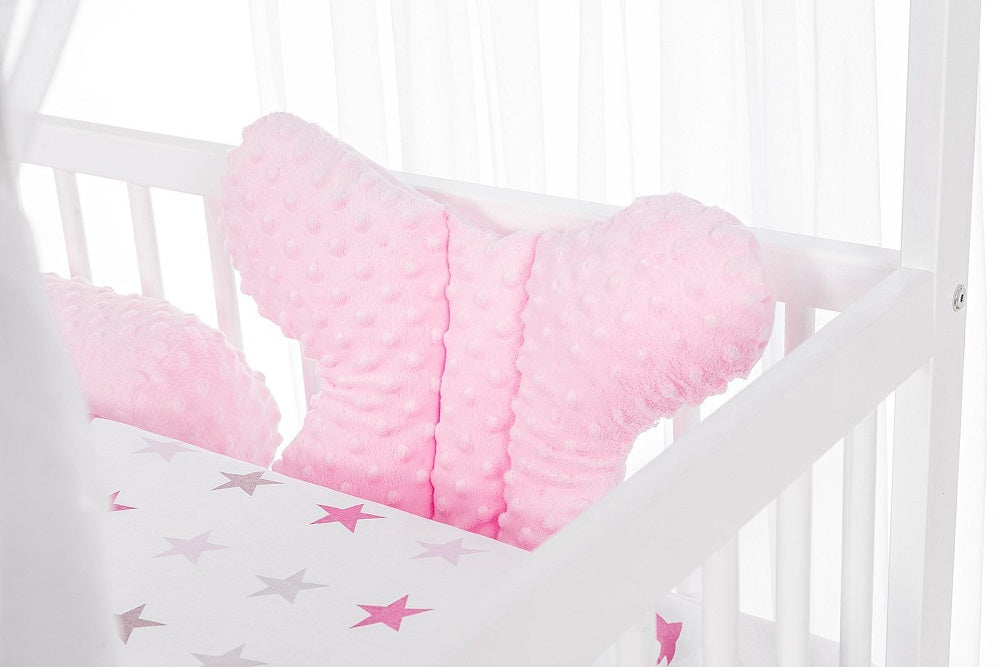 Hausbett Kinderbett 120x60 Matratze Minky Bettset Sterne Rosa - babyhafen.de 