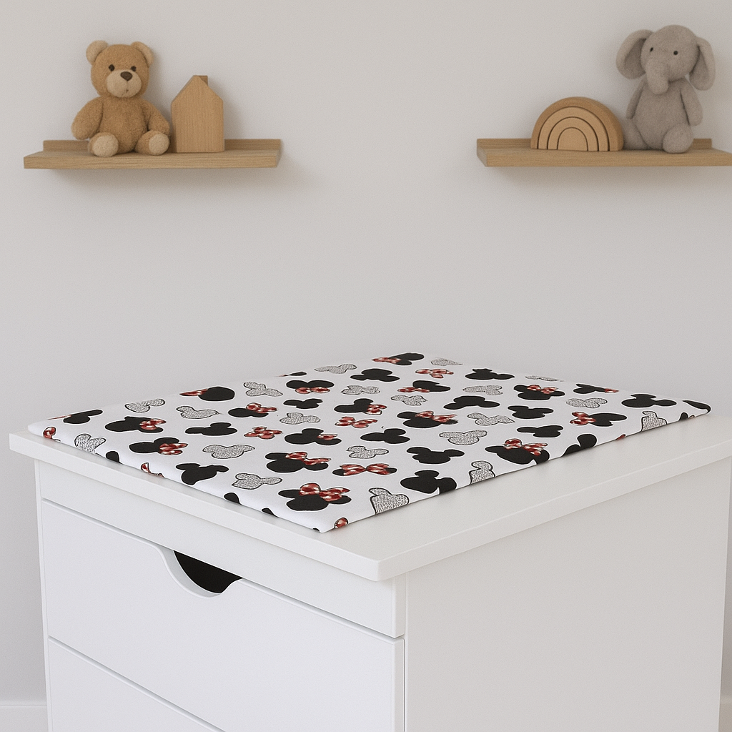 Komfort Wickelauflage Baby mit Minnie Maus Design Rot-Weiß aus Baumwolle