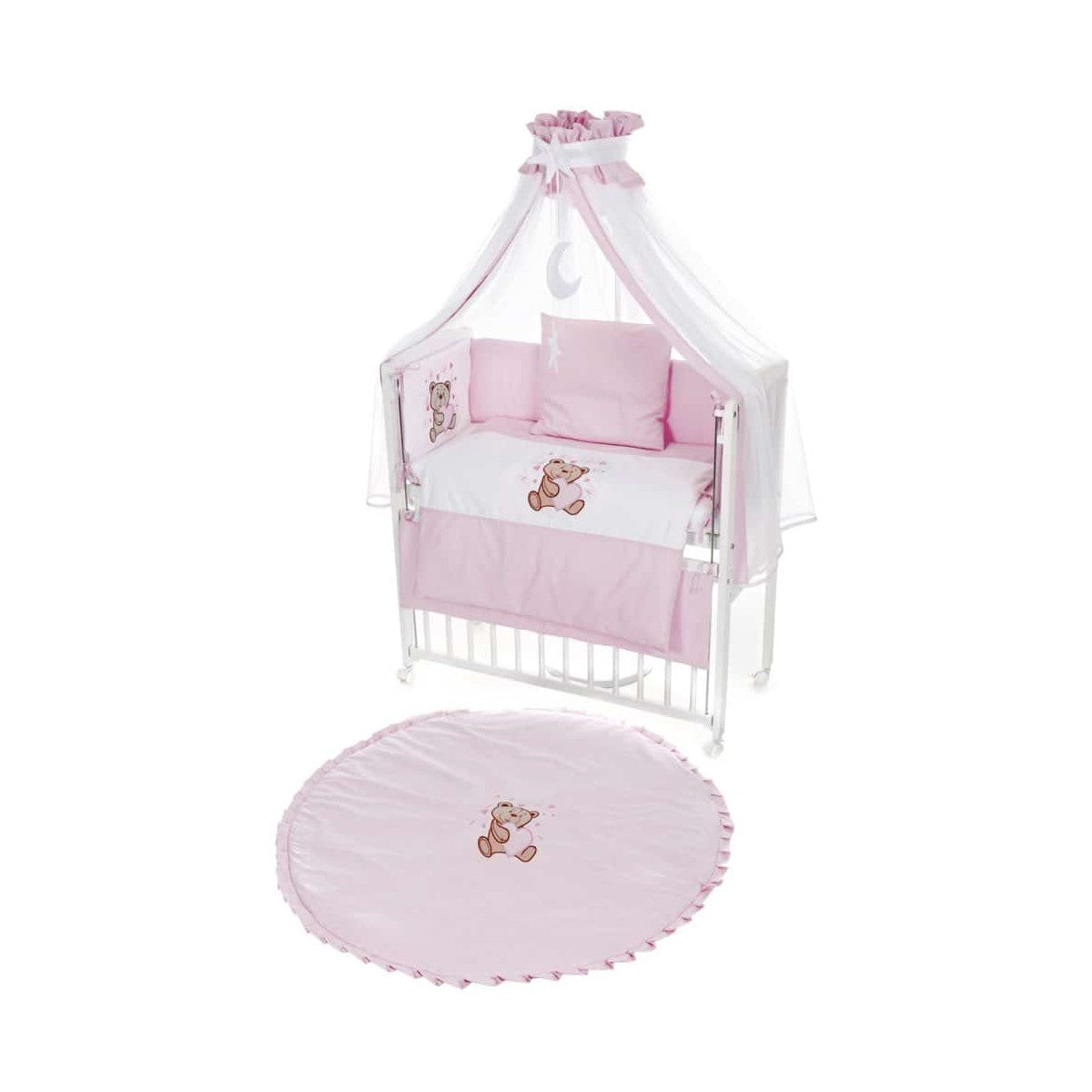 Oyun matı Teddy pembesi dahil olmak üzere komple tekerlekli ilave yatak