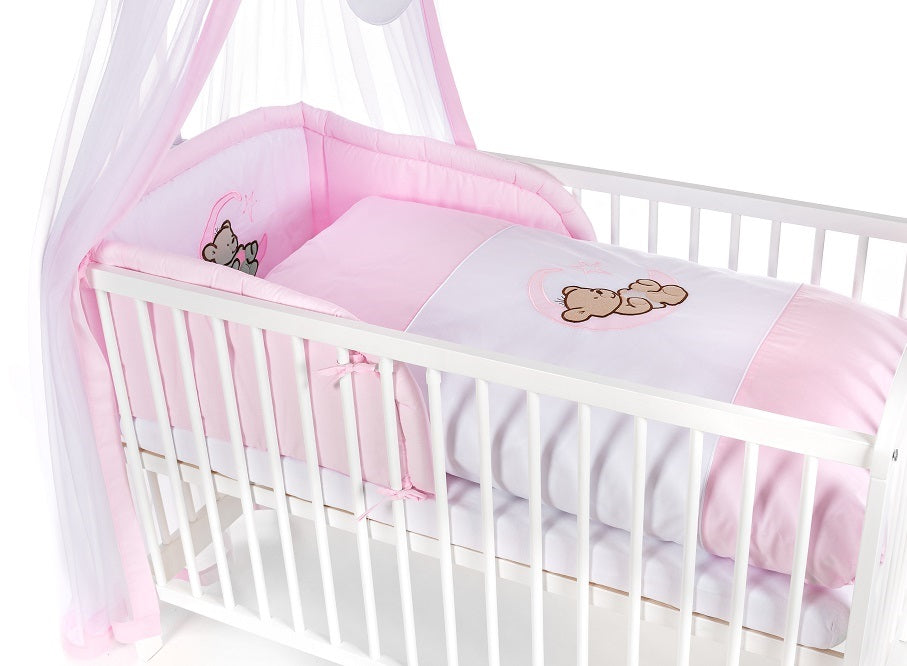 Komplettbett 120 × 60 Babybett Teddy auf dem Mond, rosa - babyhafen.de 