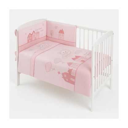 Babyhafen Kinderbett 60x120 Bio Muffi Rosa mit Bärchenmotiv und Bettwäsche-Set