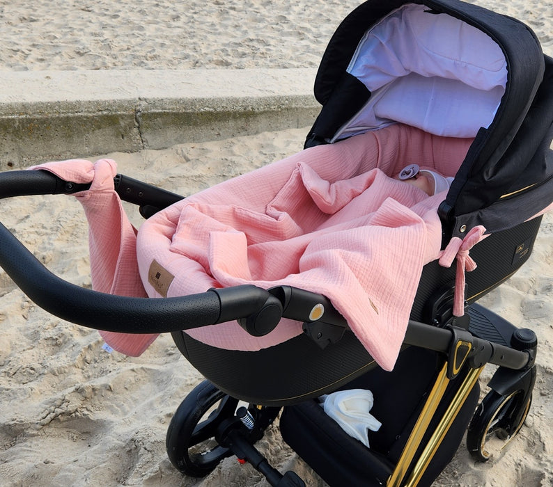 Baby-Kinderwagen Set Rosa – 5-teilig – Musselin Baumwolle 100%
