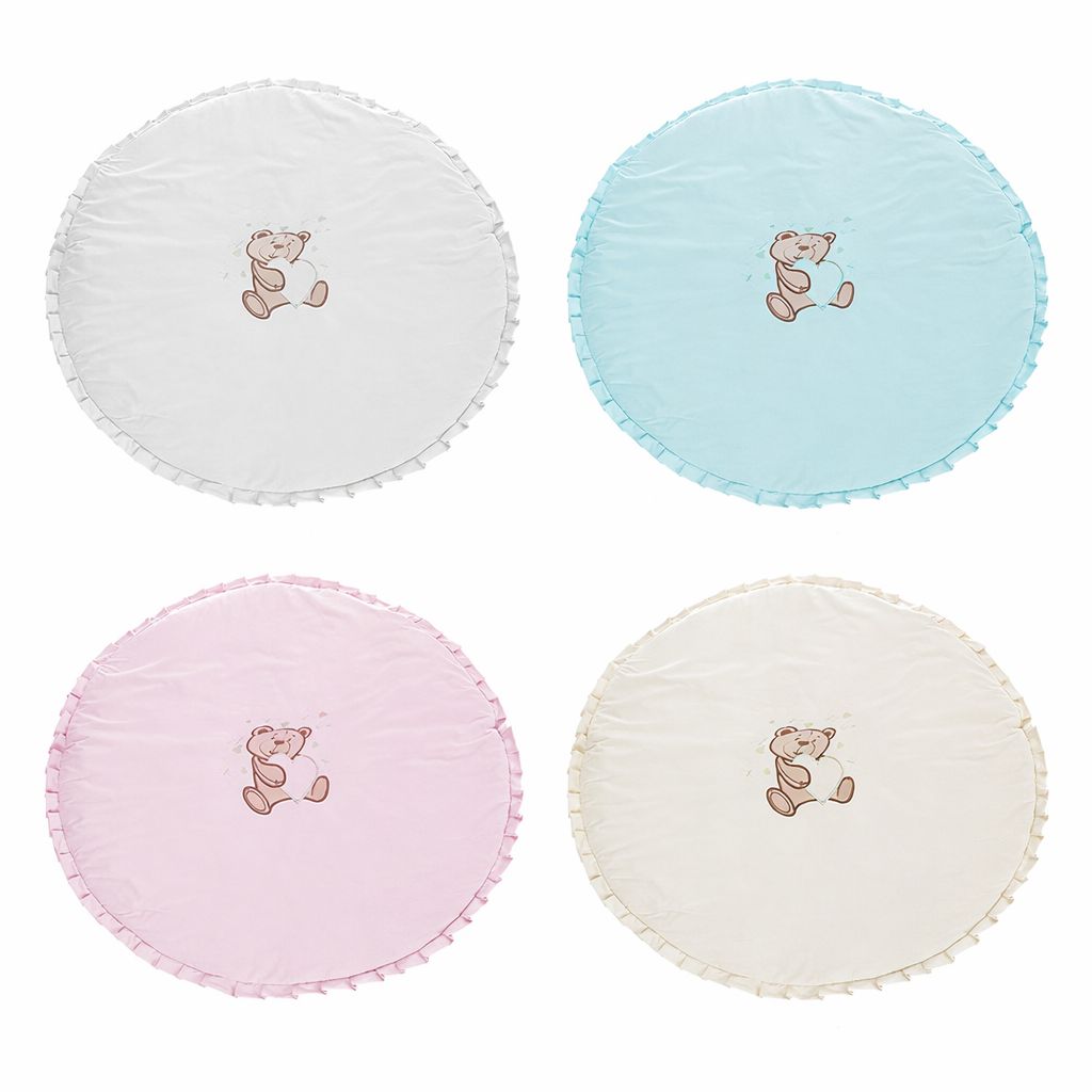 Krabbeldecke Baby mit Rüschen und Stickerei in Beige Blau Rosa Mint Grau